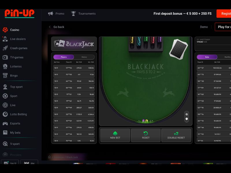 Blackjack od Galaxsys v kasinu Pin Up